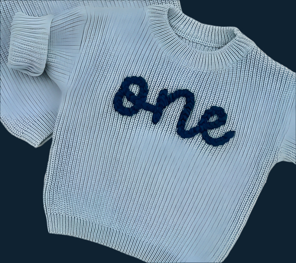 Personalized navy on blue crewneck